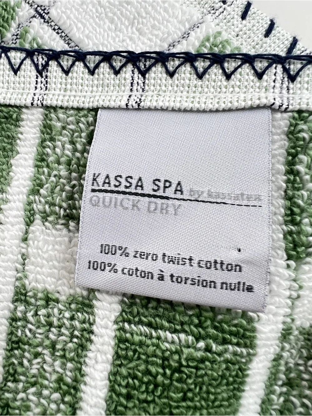 Kassa Spa Kassatex Bath Towel Set Green White Black Stripe Soft Cotton 8 Pc NEW